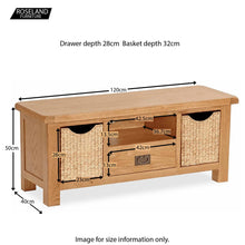 Load image into Gallery viewer, Zelah Oak 120cm TV Stand with Baskets