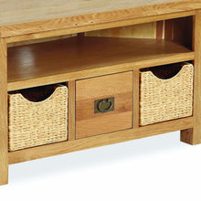 Load image into Gallery viewer, Zelah Oak Corner TV Stand with Baskets
