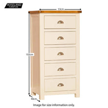 Load image into Gallery viewer, Padstow Cream 5 Drawer Tallboy Chest

