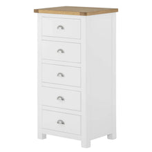 Load image into Gallery viewer, Padstow White 5 Drawer Tallboy Chest
