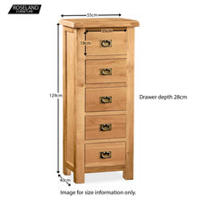 Load image into Gallery viewer, Zelah Oak 5 Drawer Tallboy Chest
