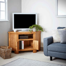 Load image into Gallery viewer, Zelah Oak Corner TV Stand
