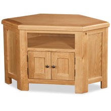 Load image into Gallery viewer, Zelah Oak Corner TV Stand
