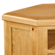Load image into Gallery viewer, Zelah Oak Corner TV Stand
