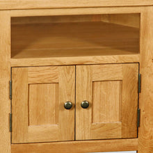 Load image into Gallery viewer, Zelah Oak Corner TV Stand
