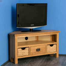 Load image into Gallery viewer, Surrey Oak Corner TV Stand with Baskets

