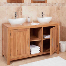 Load image into Gallery viewer, Mobel Oak Bathroom Dual Round Sink Unit
