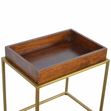 Load image into Gallery viewer, Artisan Chestnut Butler Tray Table with Gold Base
